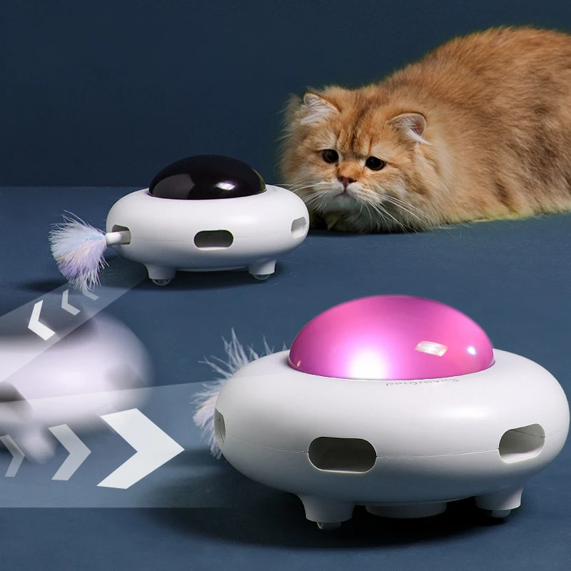 Pet Electronic UFO Smart Funny Cat Turntable Toy Intelligent Funny Cat Stick Game Rotating Turntable Cat Toy Automatic Cleaning