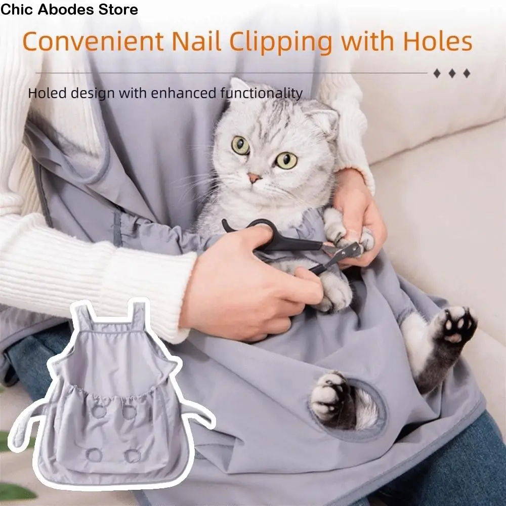 Adjustable Pet Grooming Smock Elastic Pocket Waterproof Pet Carrier Apron Soft Anti-Fur Cat Holding Apron Nail Trimming