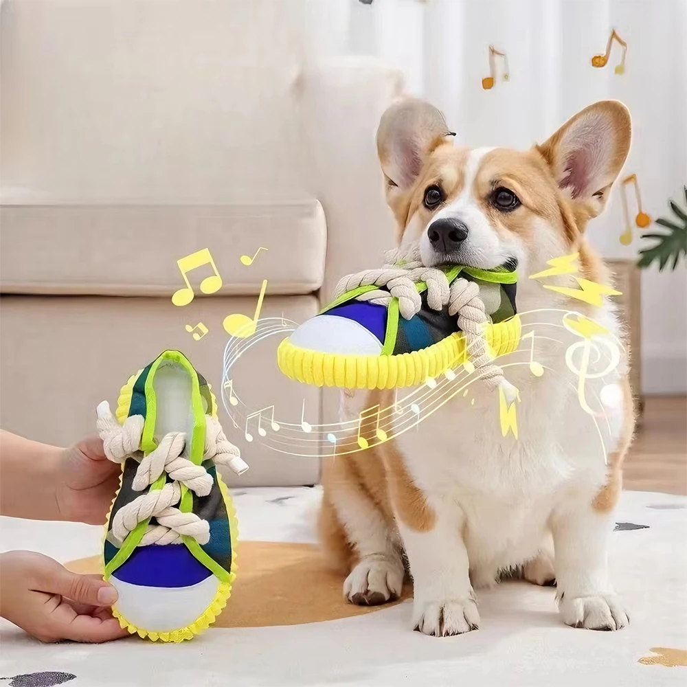 Dog Toys Shoes Pet Cotton Rope Slippers Sound Making Toys Teeth Cleaning Built-in BB Airbag Round Ball Bell Various